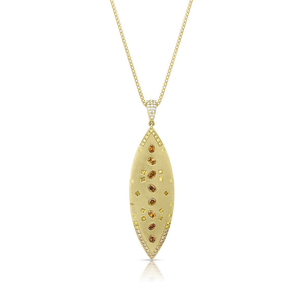 fancy hued diamond confetti navette pendant necklace<br>hand-set in brushed 18k yellow gold <span class='visuallyhidden'>Text, phone 323-404-2959 for shopping assistance.</span>